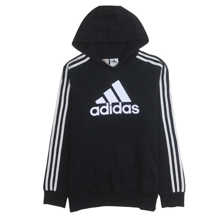 Adidas Boys Black 13-14 Years Pullover Hoodie with Logo Print