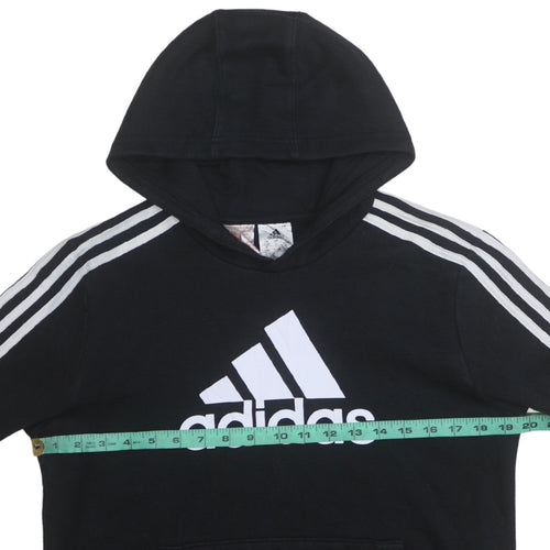Adidas Boys Black 13-14 Years Pullover Hoodie with Logo Print
