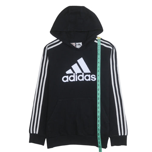 Adidas Boys Black 13-14 Years Pullover Hoodie with Logo Print