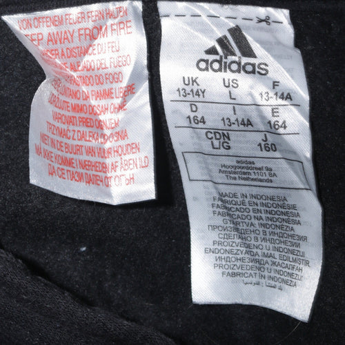 Adidas Boys Black 13-14 Years Pullover Hoodie with Logo Print