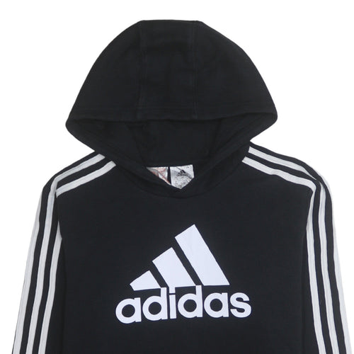 Adidas Boys Black 13-14 Years Pullover Hoodie with Logo Print