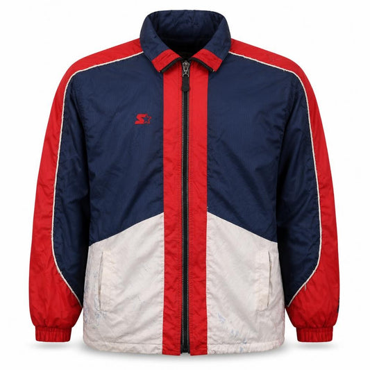 Front view of Starter Men's Blue Red White Windbreaker Jacket, size S, Retro 90s