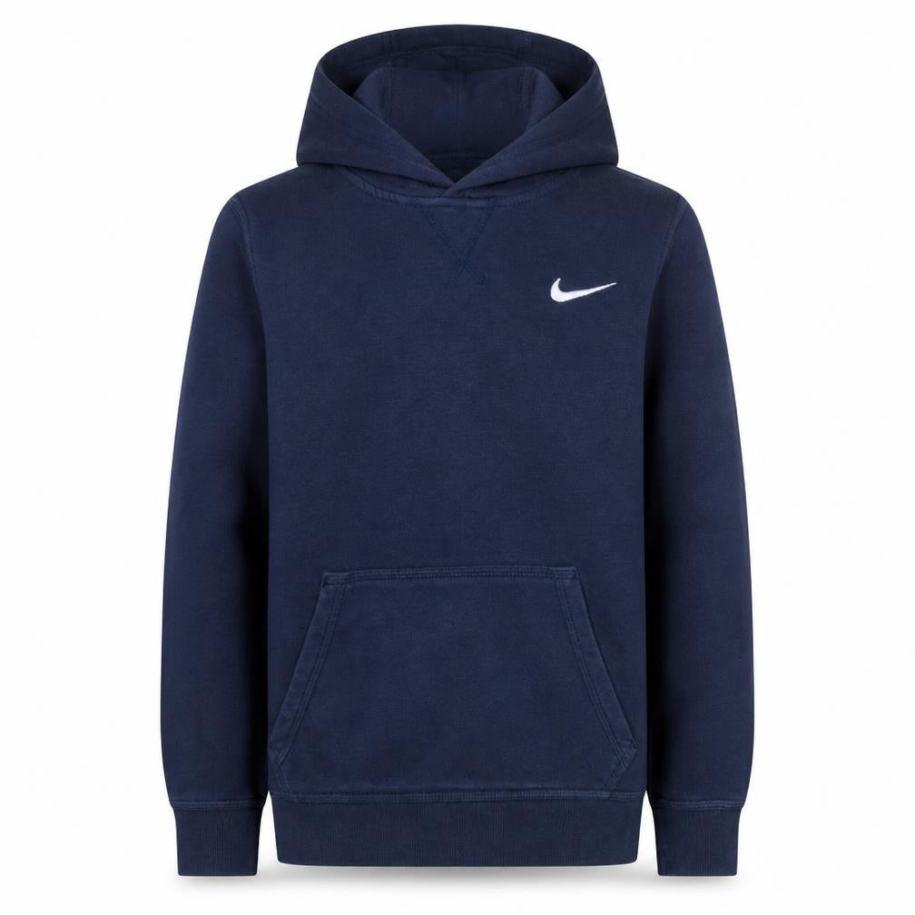 Front view of Nike boys’ navy blue pullover hoodie l 12-13 years cotton blend
