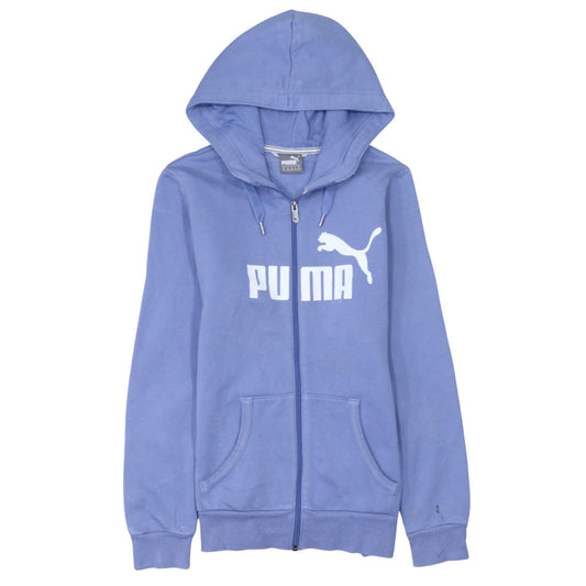 Puma Women Blue Full Zip Hoodie UK 12 Cotton Blend Casual