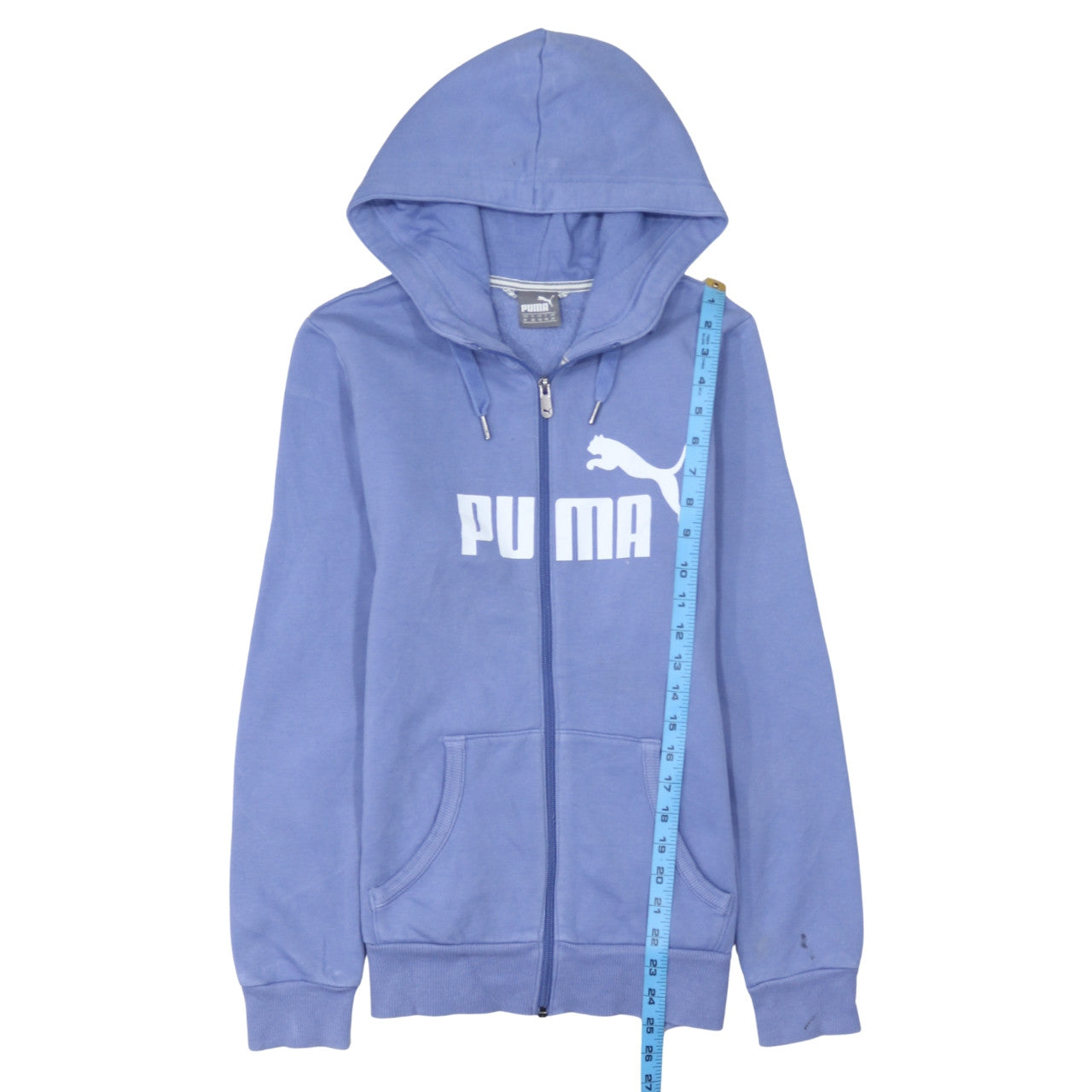 Puma Women Blue Full Zip Hoodie UK 12 Cotton Blend Casual