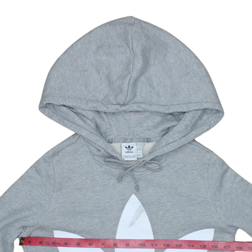 Adidas Women’s Grey Hooded Pullover Sweatshirt Size 4 Logo Print