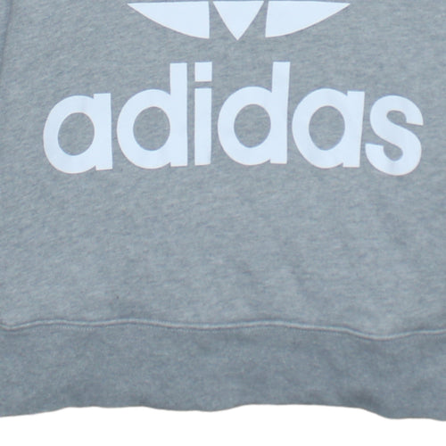 Adidas Women’s Grey Hooded Pullover Sweatshirt Size 4 Logo Print