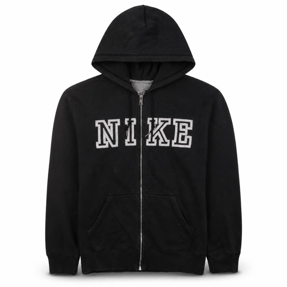 Front view of Nike Men's Black Full Zip Logo Hoodie L Regular Fit