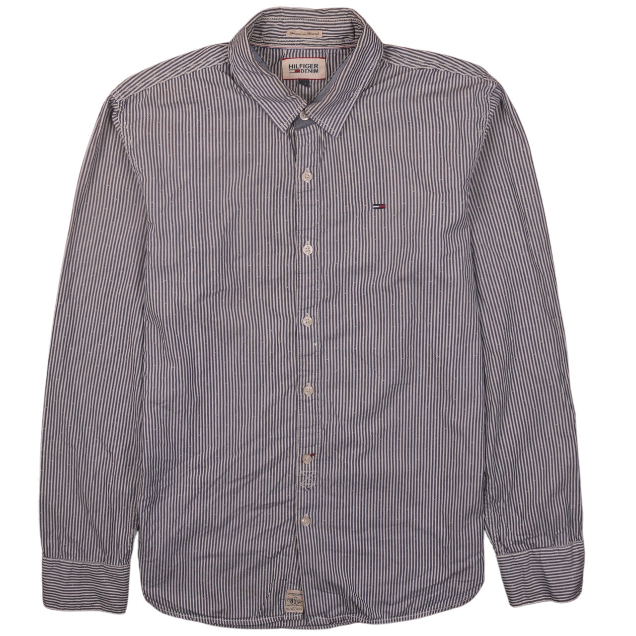 Tommy Hilfiger Men’s Blue Striped Button-Down Long Sleeve Cotton Shirt M