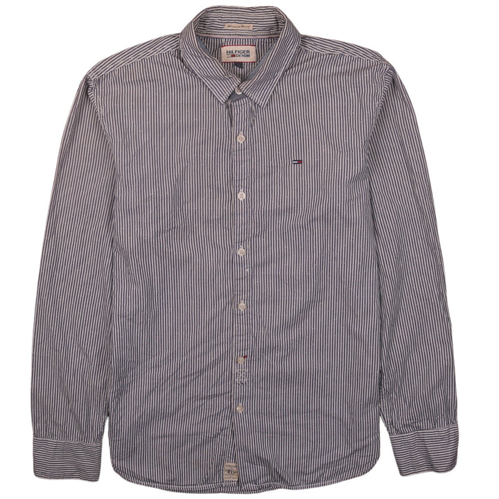 Tommy Hilfiger Men’s Blue Striped Button-Down Long Sleeve Cotton Shirt M