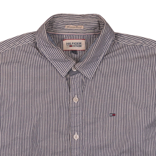 Tommy Hilfiger Men’s Blue Striped Button-Down Long Sleeve Cotton Shirt M