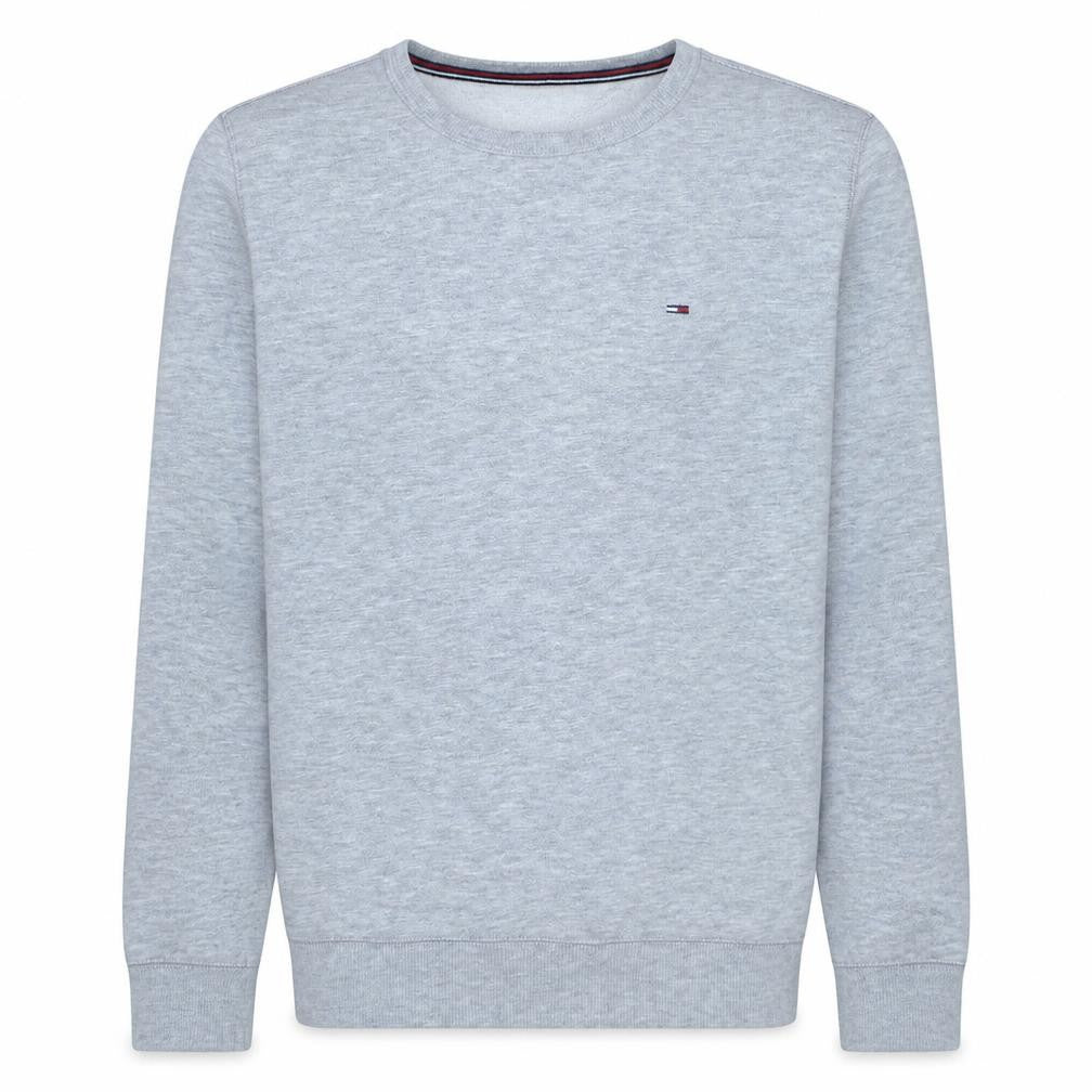 Front view of Tommy Hilfiger Men's Grey Crew Neck Sweatshirt, size S, Classic Fit