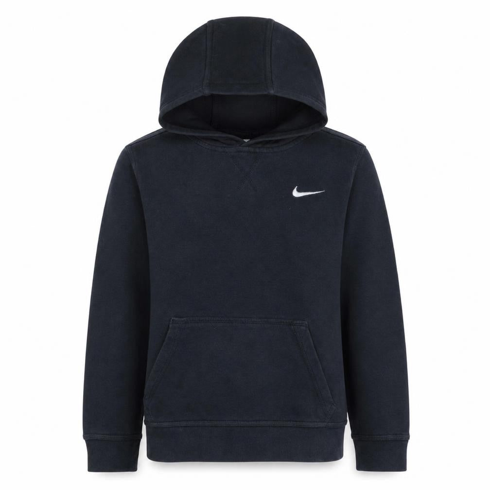 Front view of Nike boys’ black pullover hoodie 12-13 years fleece lined sweatshirt