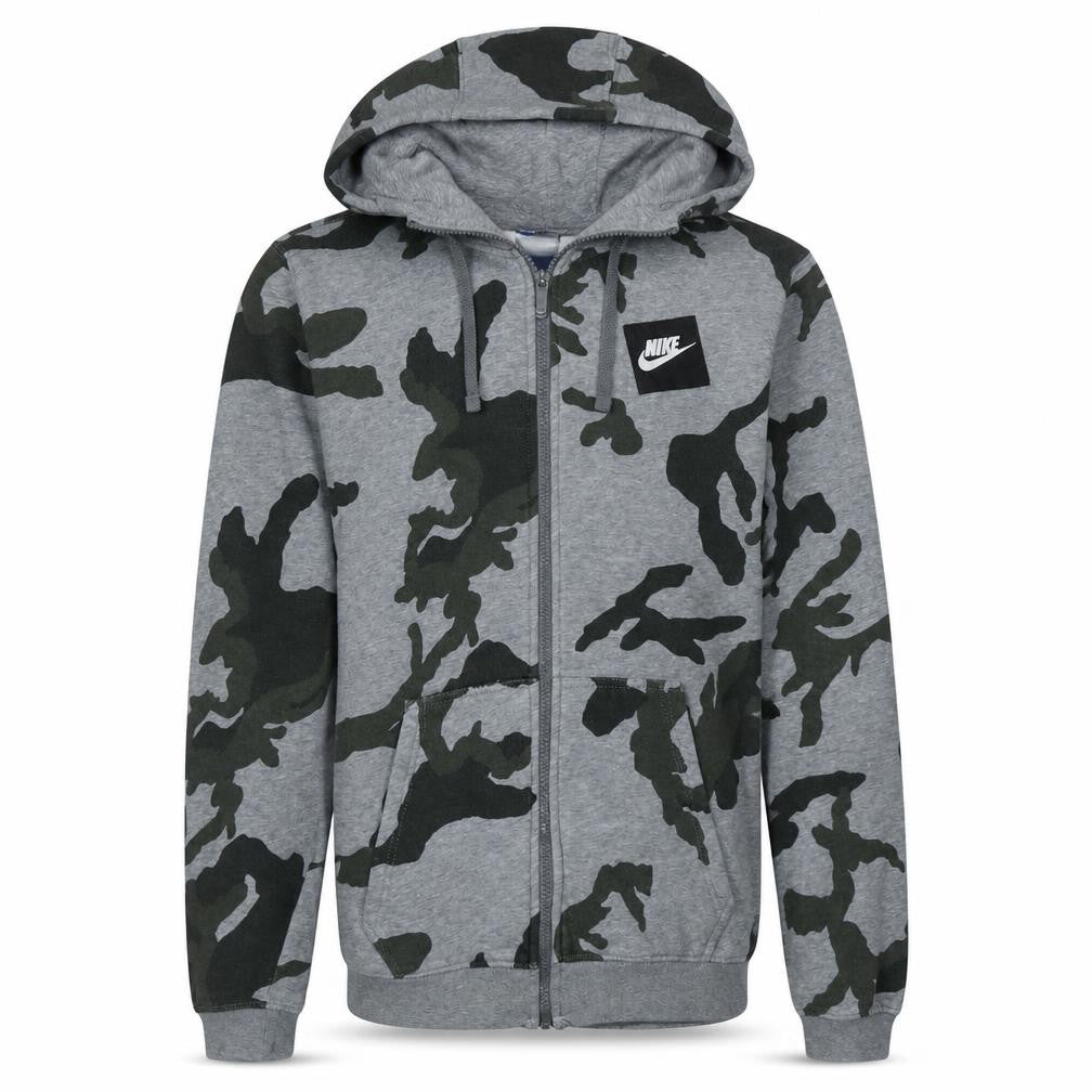 Front view of Nike Men's Grey Camouflage Full Zip Hoodie, size S