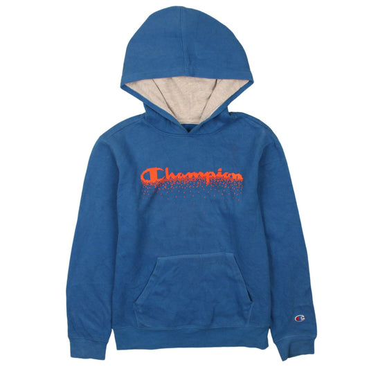 Champion Womens Blue Pullover Hoodie L Logo Graphic Cotton Blend