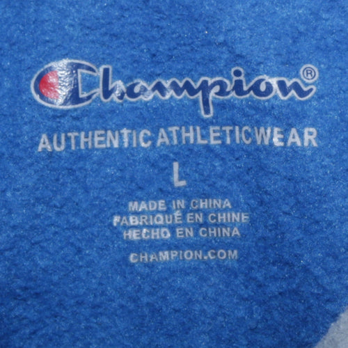 Champion Womens Blue Pullover Hoodie L Logo Graphic Cotton Blend