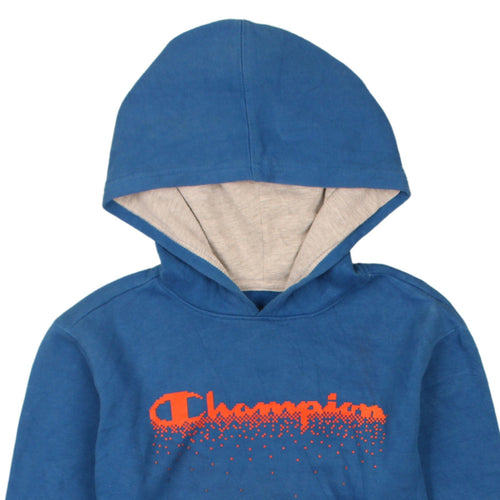 Champion Womens Blue Pullover Hoodie L Logo Graphic Cotton Blend