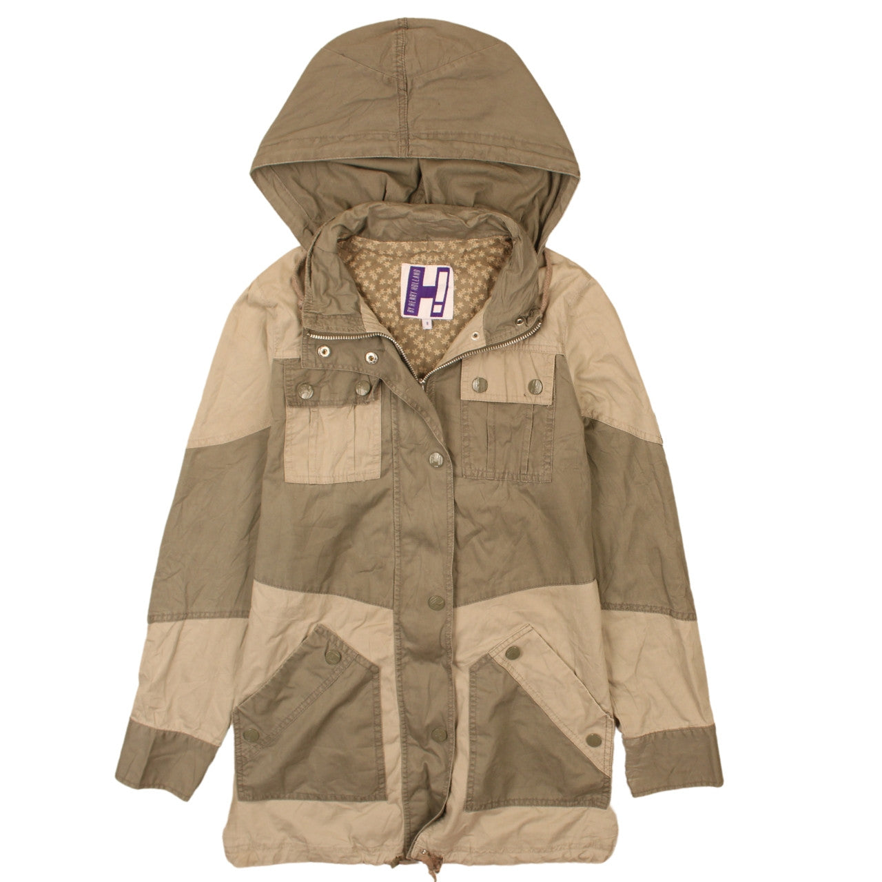Henry Holland Women Khaki Hooded Parka Coat Size 8 Cotton Blend