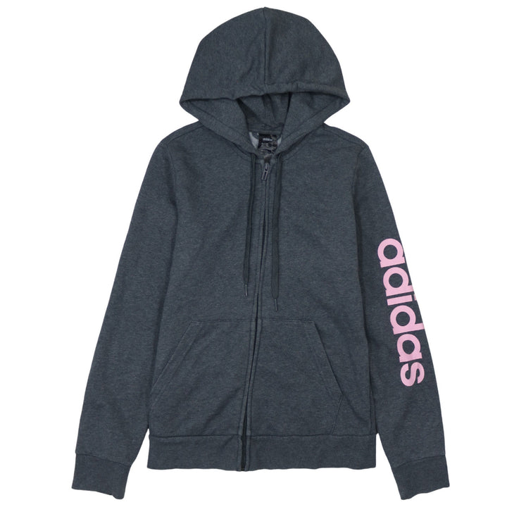 Adidas Women’s Charcoal Full Zip Hoodie M 12-14 Pink Logo