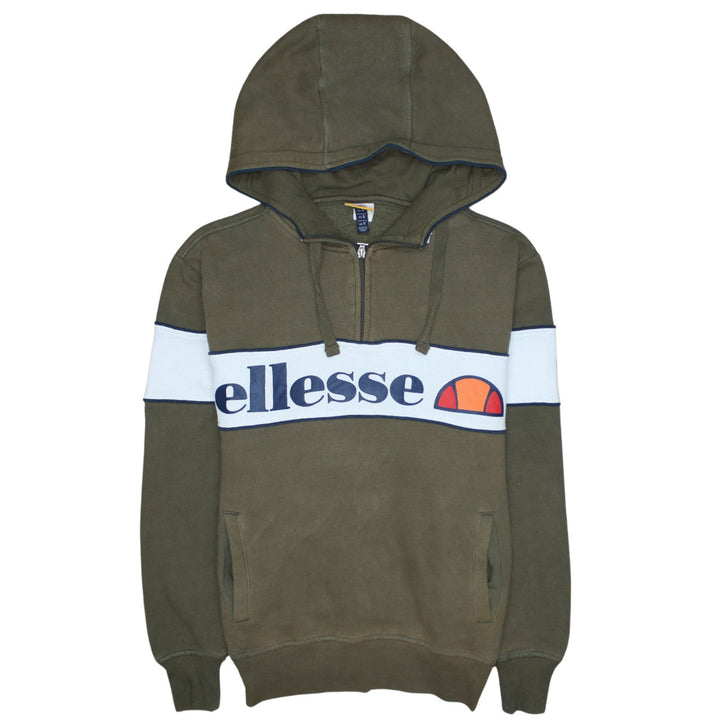 Ellesse Mens Green 1/2 Zip Hoodie Small Logo Sports Fleece