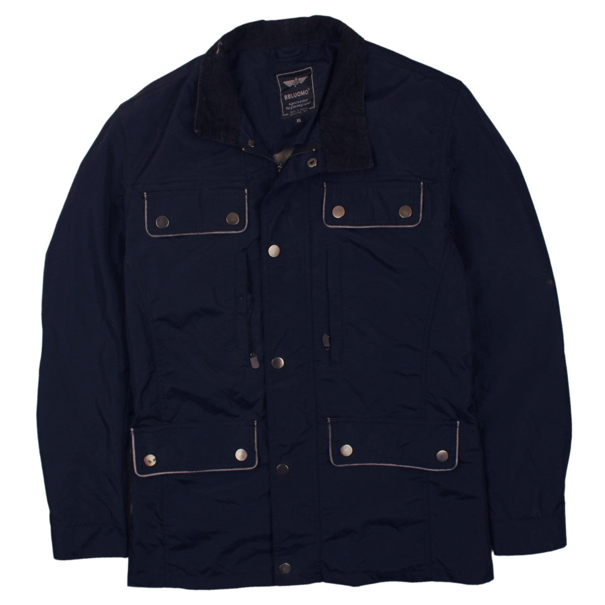 Back view of Beluomo Men's Navy Jacket XL – Casual Expedition Style Outerwear