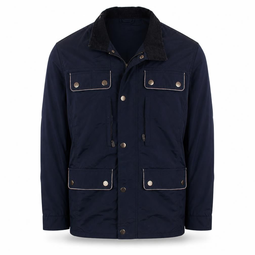 Front view of Beluomo Men's Navy Jacket XL – Casual Expedition Style Outerwear
