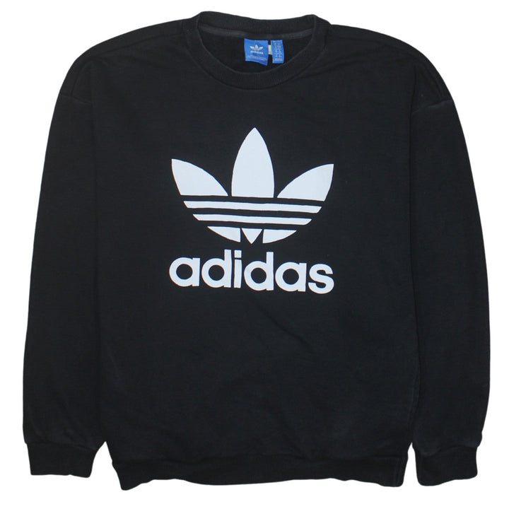 Adidas Womens Black Cotton Pullover Sweatshirt Size 12 Crew Neck Logo Print