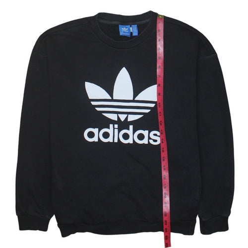 Adidas Womens Black Cotton Pullover Sweatshirt Size 12 Crew Neck Logo Print