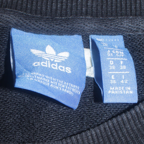 Adidas Womens Black Cotton Pullover Sweatshirt Size 12 Crew Neck Logo Print