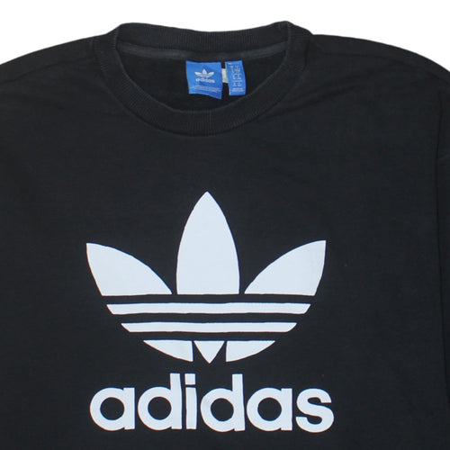 Adidas Womens Black Cotton Pullover Sweatshirt Size 12 Crew Neck Logo Print