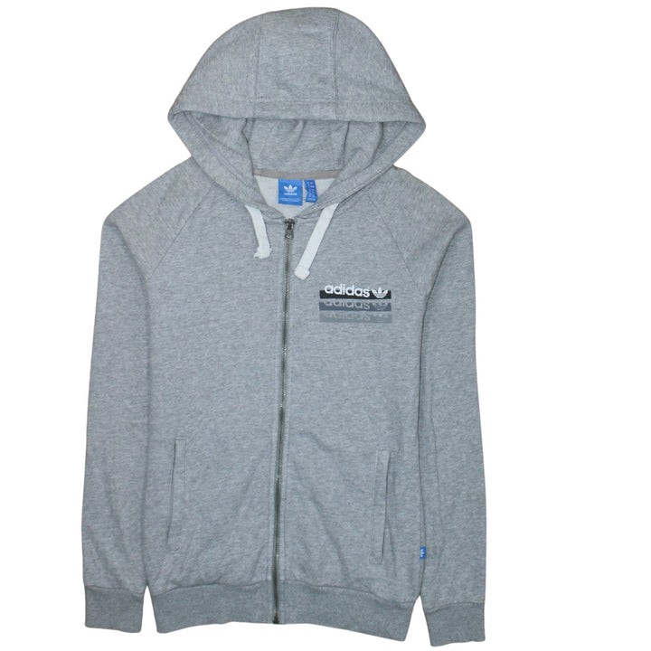Adidas Womens Grey Full Zip Hoodie Size 8 Classic Fit Logo Print