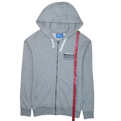 Adidas Womens Grey Full Zip Hoodie Size 8 Classic Fit Logo Print