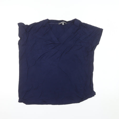 Laura Ashley Women's Blue Viscose Blouse UK 14 V-Neck Short Sleeve