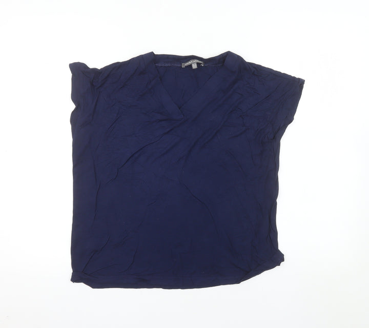 Laura Ashley Women's Blue Viscose Blouse UK 14 V-Neck Short Sleeve