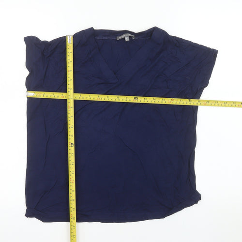 Laura Ashley Women's Blue Viscose Blouse UK 14 V-Neck Short Sleeve