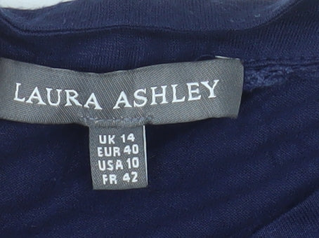 Laura Ashley Women's Blue Viscose Blouse UK 14 V-Neck Short Sleeve