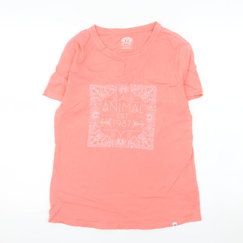 Animal Womens Pink Cotton Crew Neck Short Sleeve T-Shirt UK 8