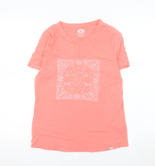 Animal Womens Pink Cotton Crew Neck Short Sleeve T-Shirt UK 8