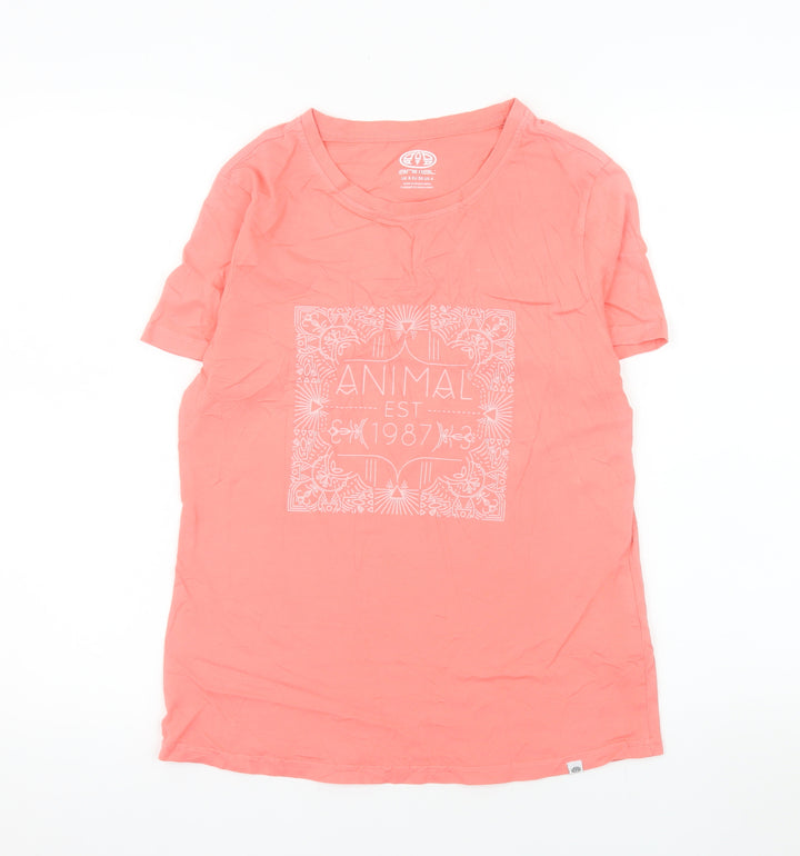 Animal Womens Pink Cotton Crew Neck Short Sleeve T-Shirt UK 8
