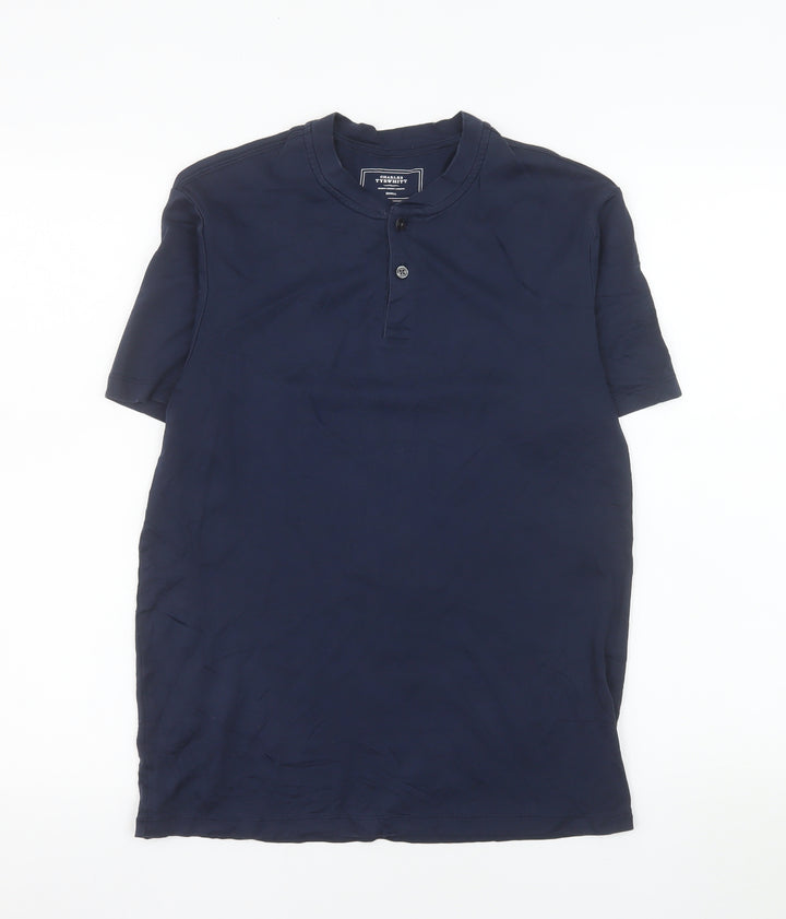 Charles Tyrwhitt Men's Navy Small Short Sleeve Henley Cotton T-Shirt