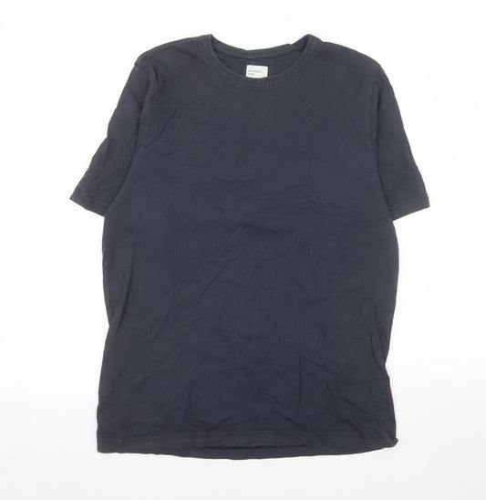 Les Basics Men's Navy Crew Neck Cotton T-Shirt Size Large