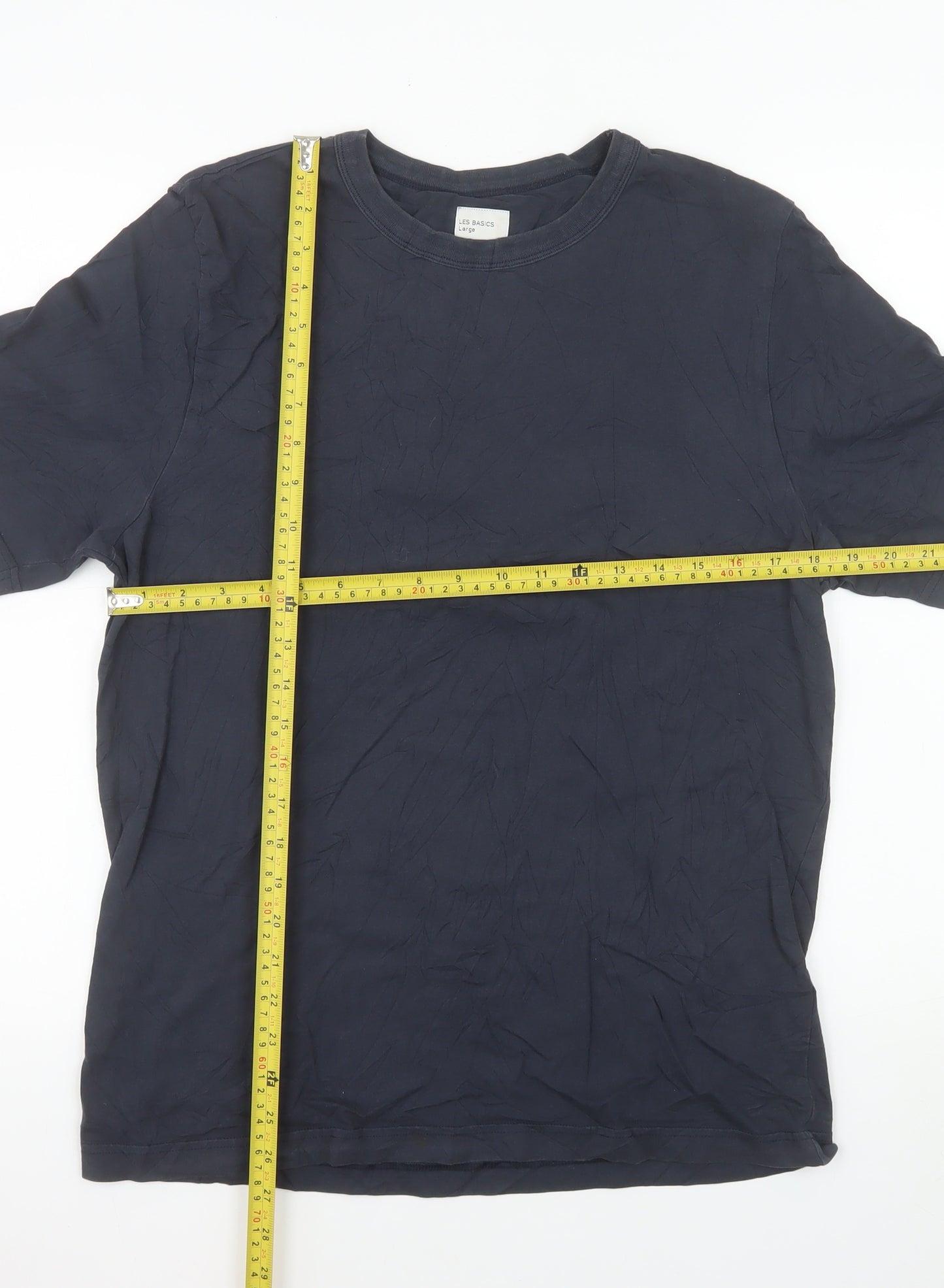 Les Basics Men's Navy Crew Neck Cotton T-Shirt Size Large