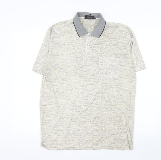 Charles Norton Men's Beige Paisley Polo Shirt Size M Short Sleeve