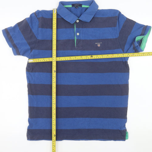 GANT Men's Blue Striped Cotton Short Sleeve Polo Shirt M