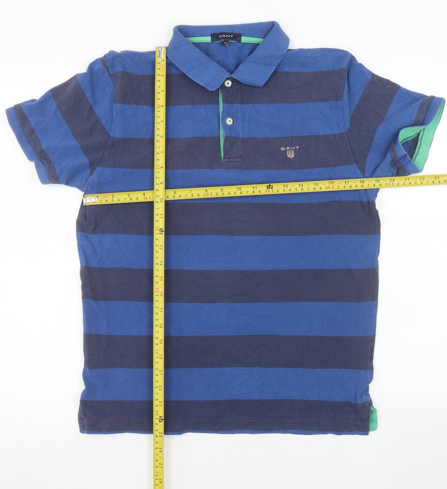 GANT Men's Blue Striped Cotton Short Sleeve Polo Shirt M