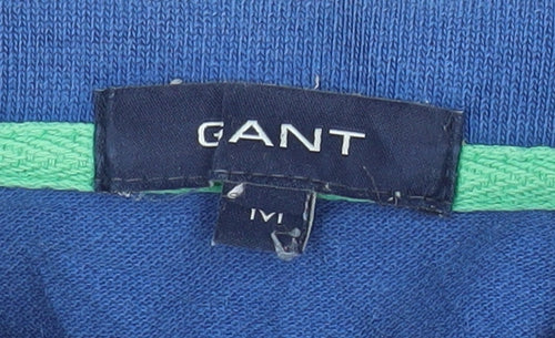 GANT Men's Blue Striped Cotton Short Sleeve Polo Shirt M
