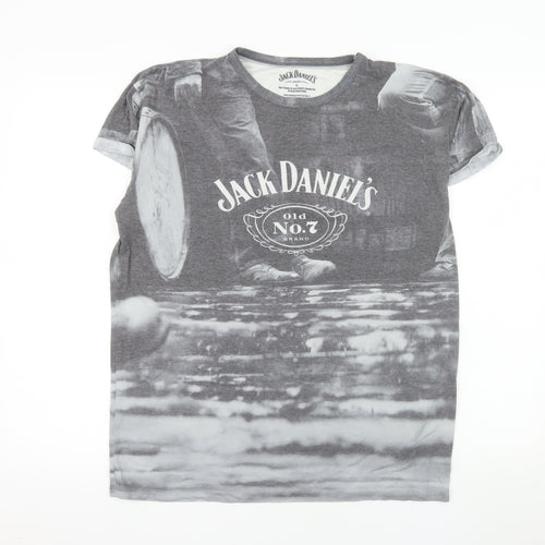 Jack Daniel's Bioworld Men's Grey Graphic Print Crew Neck T-Shirt L