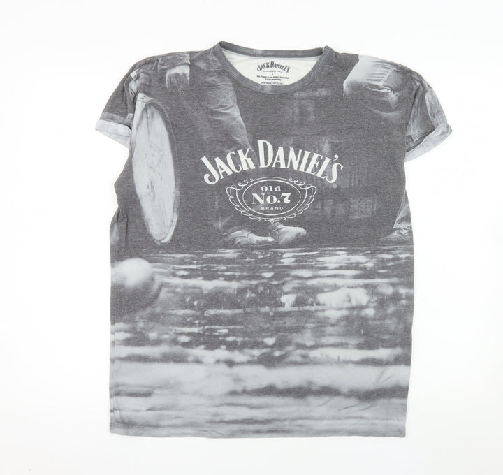 Jack Daniel's Bioworld Men's Grey Graphic Print Crew Neck T-Shirt L