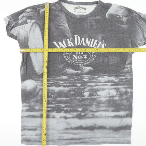 Jack Daniel's Bioworld Men's Grey Graphic Print Crew Neck T-Shirt L