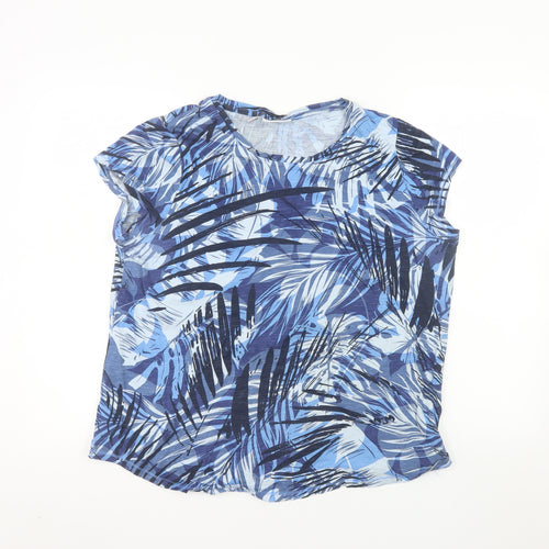 John Baner Womens Blue Tropical Print Cotton T-Shirt Size L